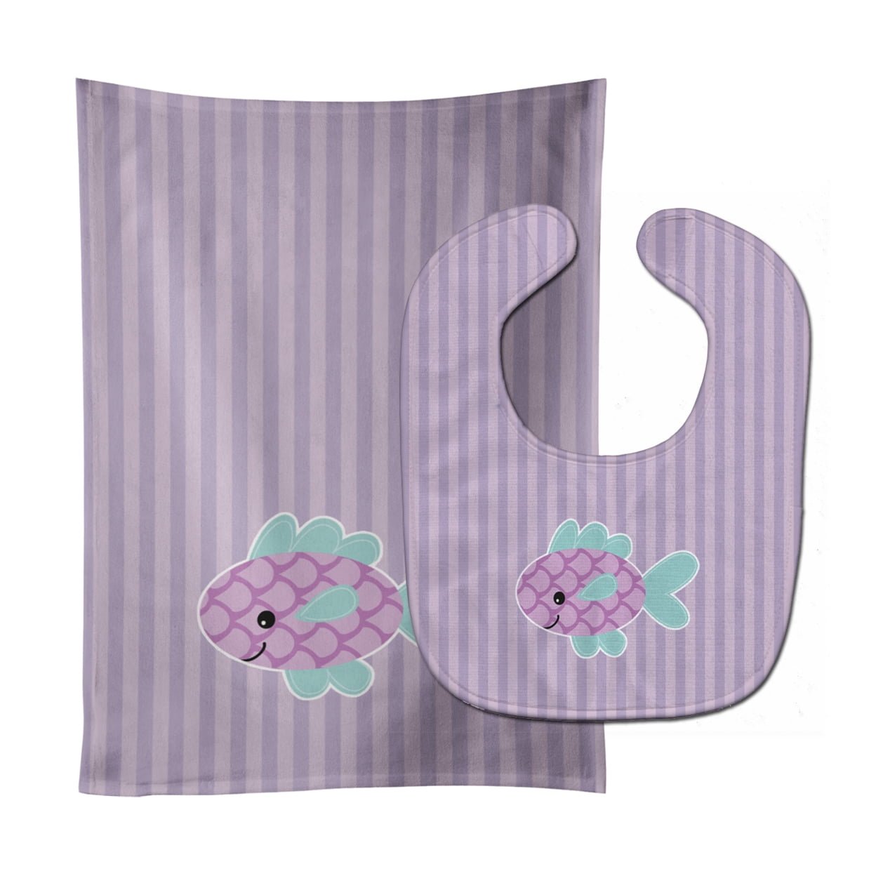 Bb7128stbu Purple Fish Baby Bib & Burp Cloth