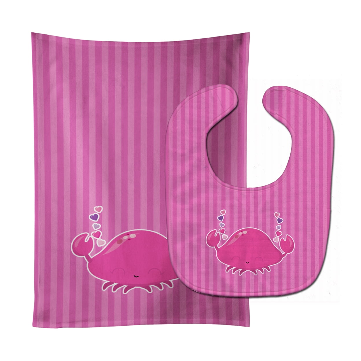 Bb7129stbu Pink Crab Baby Bib & Burp Cloth