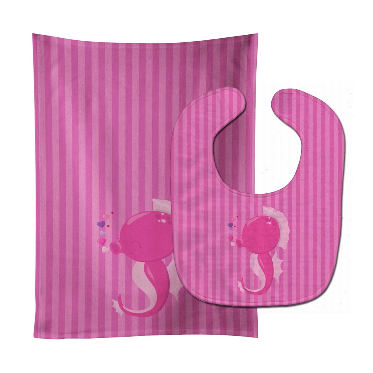 Bb7130stbu Pink Seahorse Baby Bib & Burp Cloth