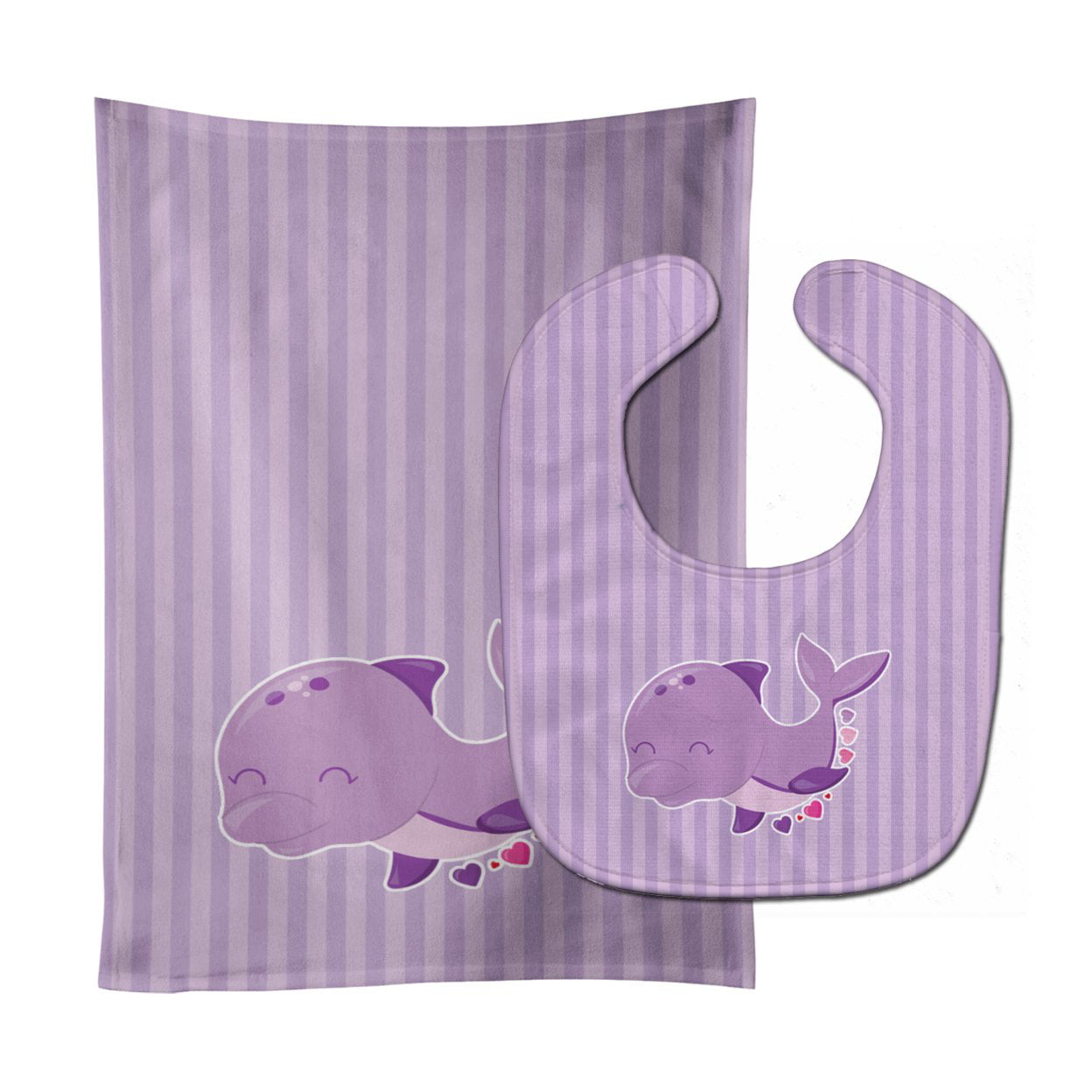 Bb7132stbu Purple Dolphin Baby Bib & Burp Cloth