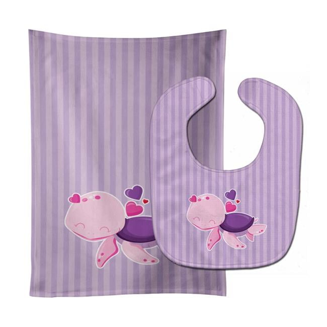 Bb7133stbu Pink & Purple Turtle Baby Bib & Burp Cloth