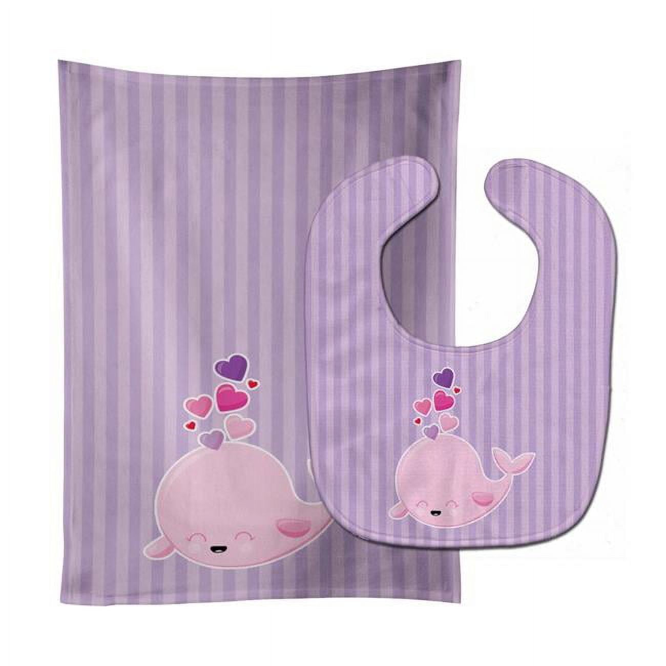 Bb7134stbu Pink Whale Baby Bib & Burp Cloth