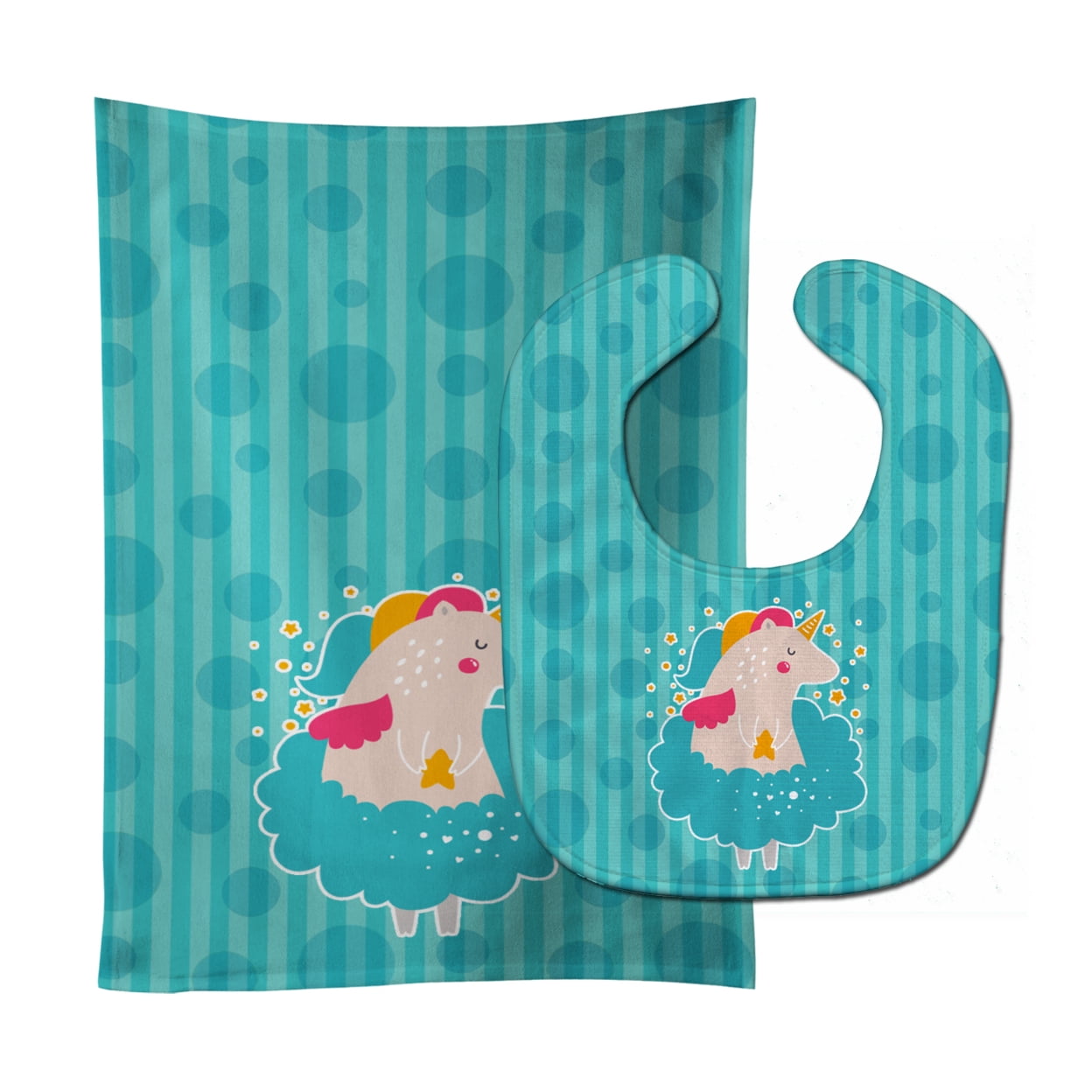 Bb7135stbu Unicorn Ballerina Baby Bib & Burp Cloth