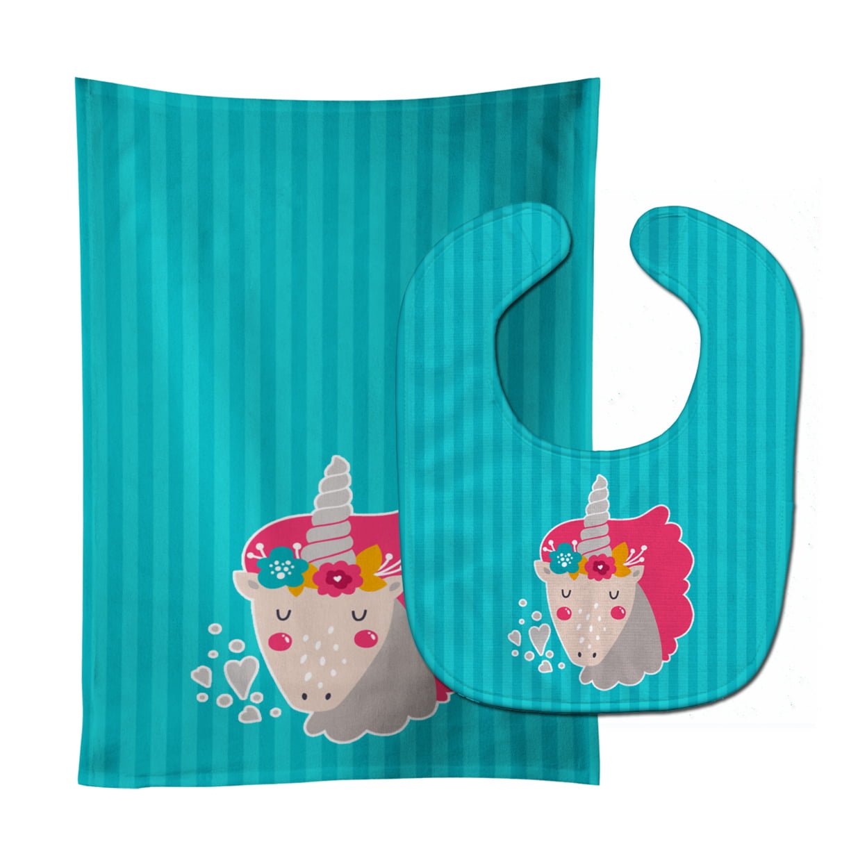 Bb7140stbu Unicorn Blue Stripes Baby Bib & Burp Cloth