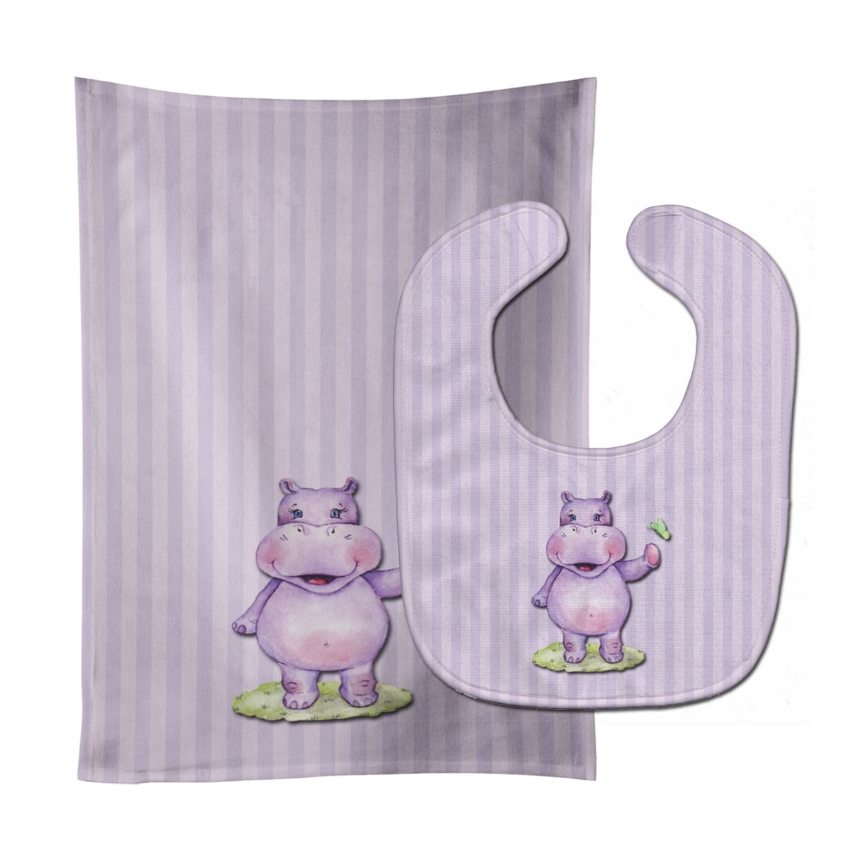 Bb7147stbu Hippopotamus Baby Bib & Burp Cloth