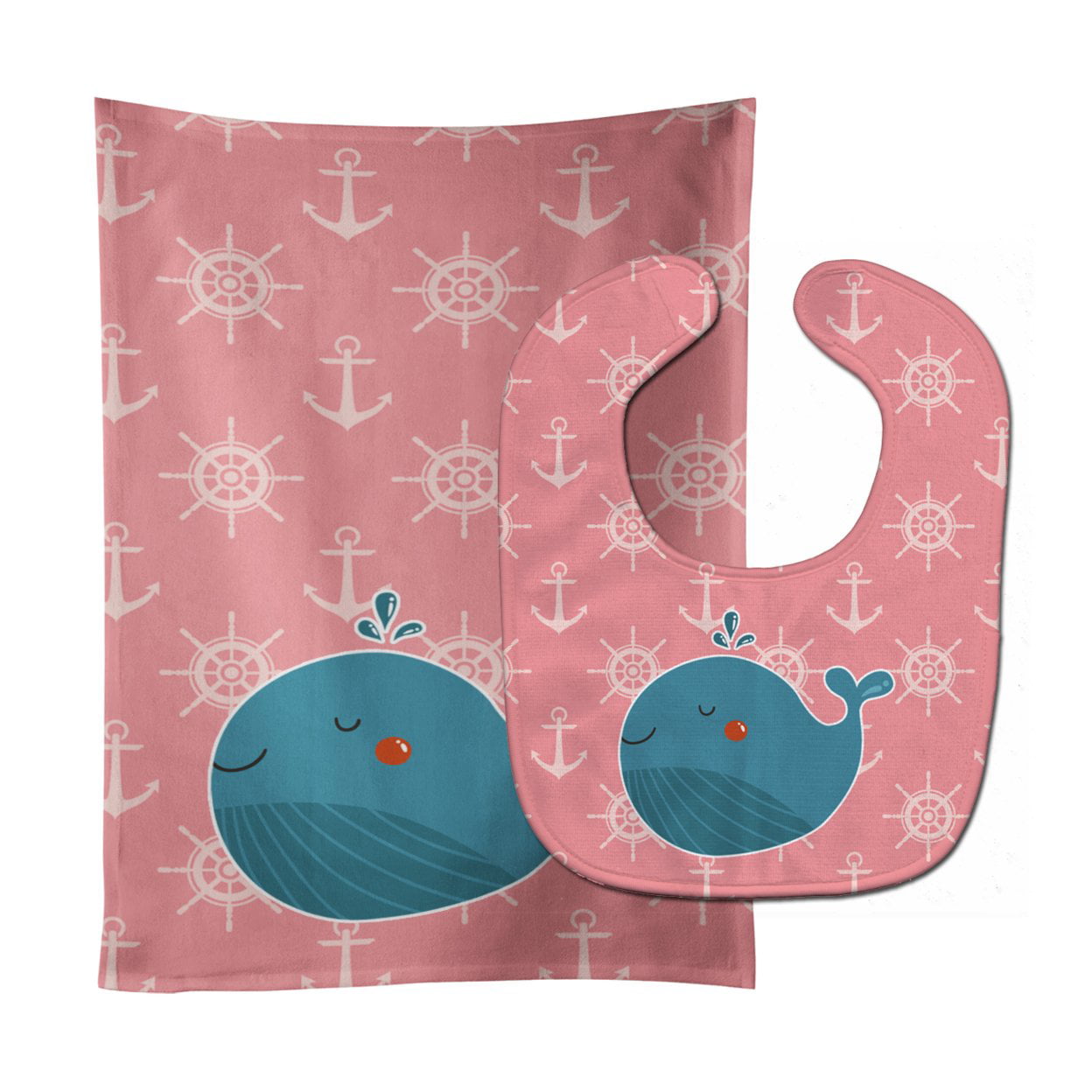 Bb7160stbu Whale On Pink Nautical Baby Bib & Burp Cloth