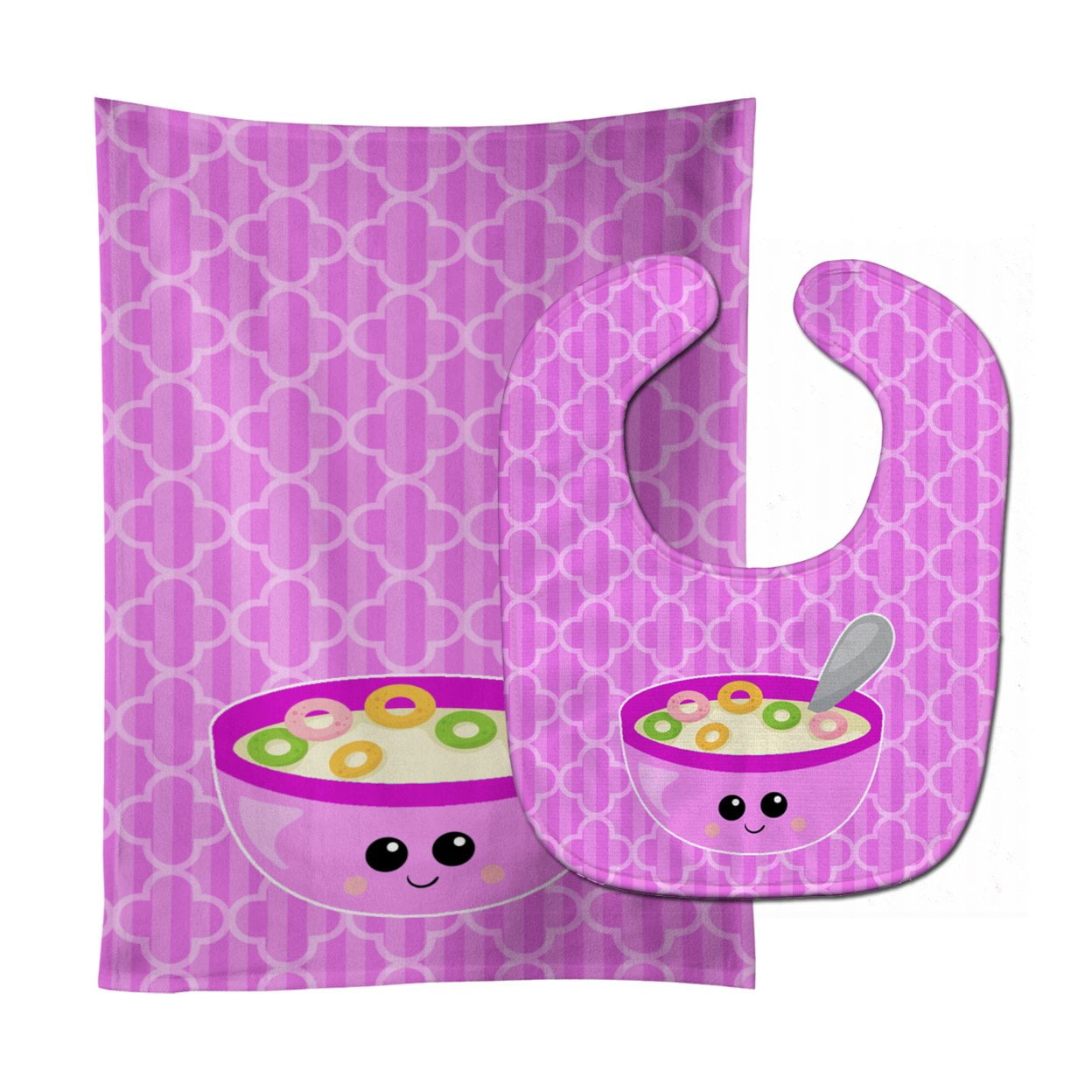 Bb7163stbu Pink Bowl Of Cereal Baby Bib & Burp Cloth