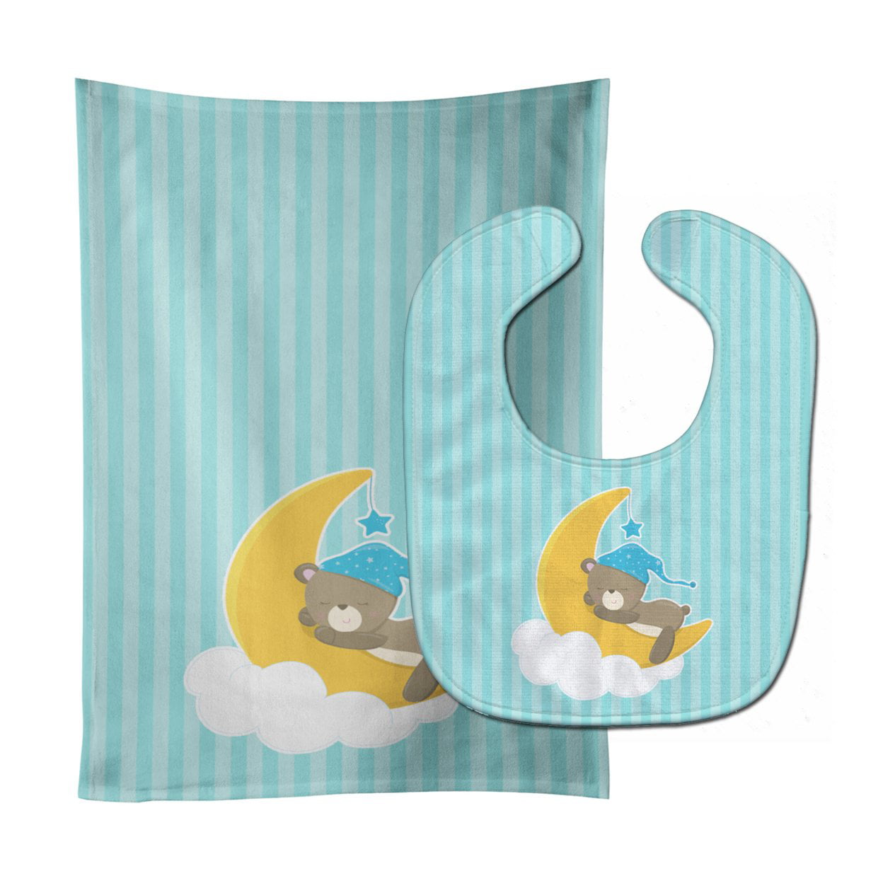 Baby Boy Bear Sleeping Baby Bib & Burp Cloth