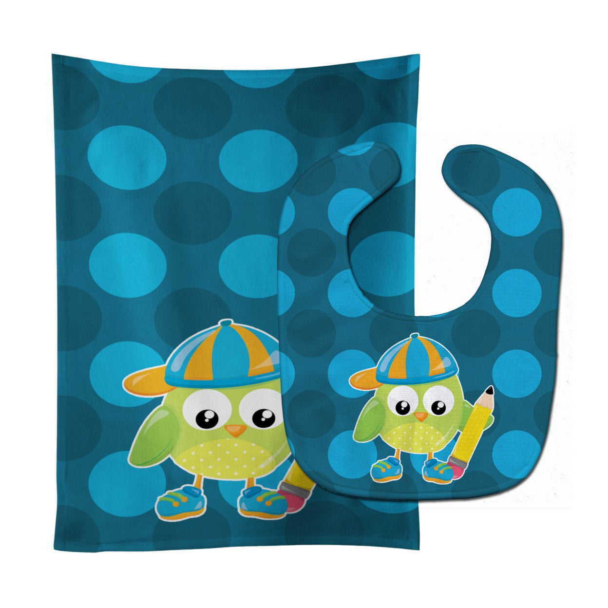 BB9028STBU Back to School Boy Bird Baby Bib & Burp Cloth