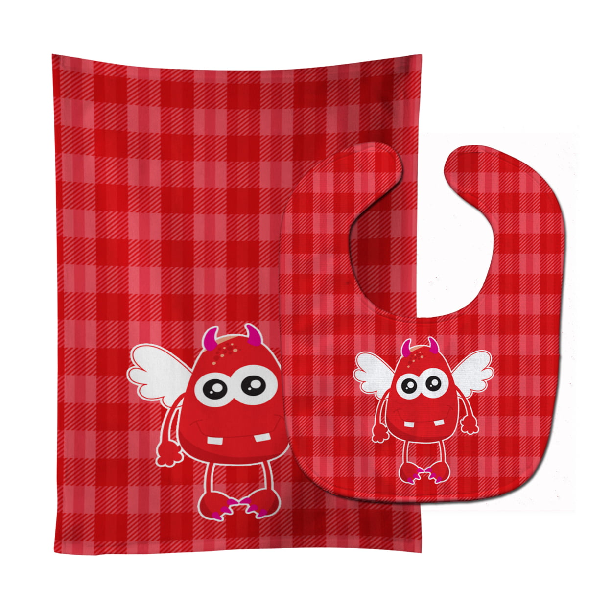 Cupid Monster Angel on Plaid No.4 Baby Bib & Burp Cloth