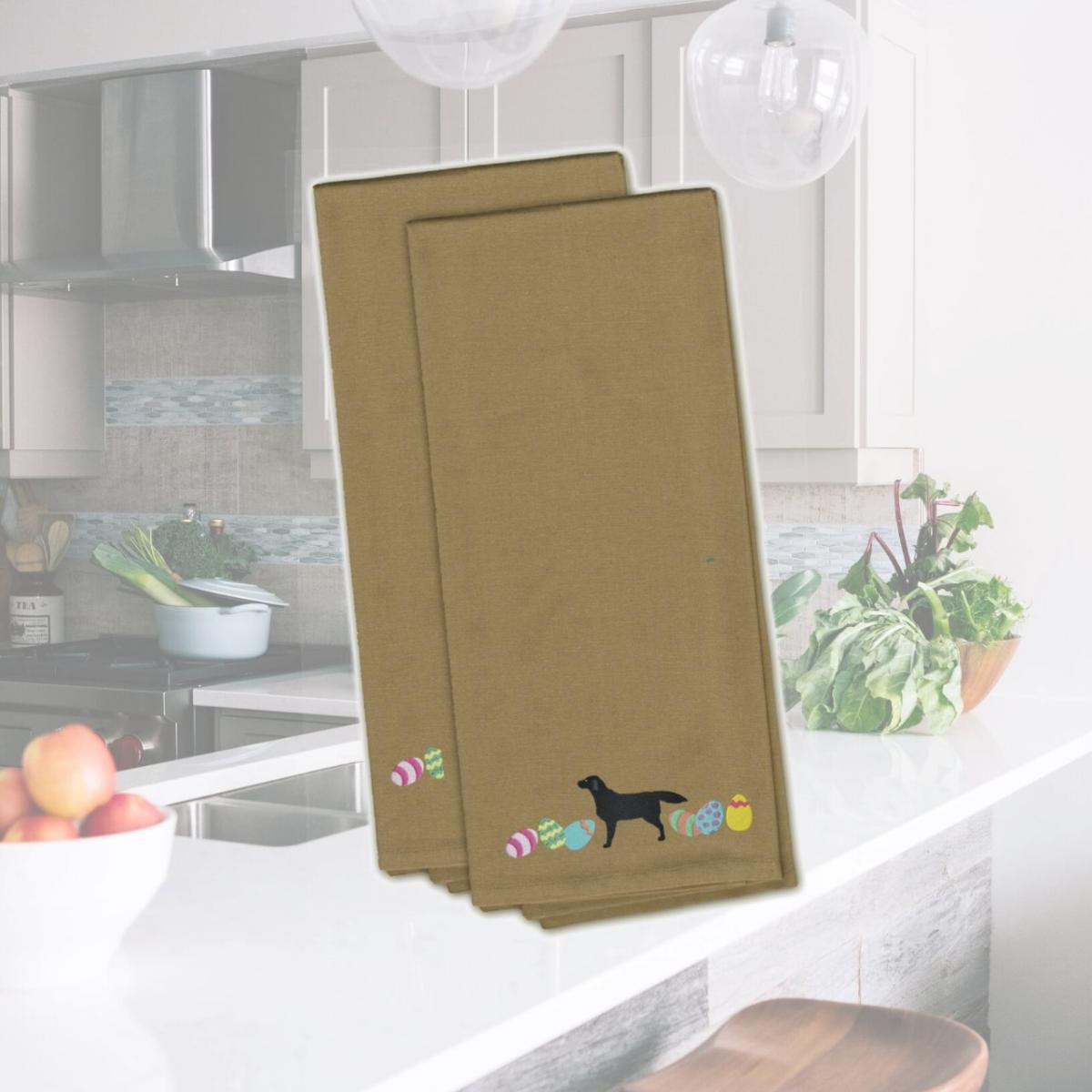 Picture of Carolines Treasures CK1611TNTWE Black Labrador Retriever Easter Tan Embroidered Kitchen Towel - Set of 2