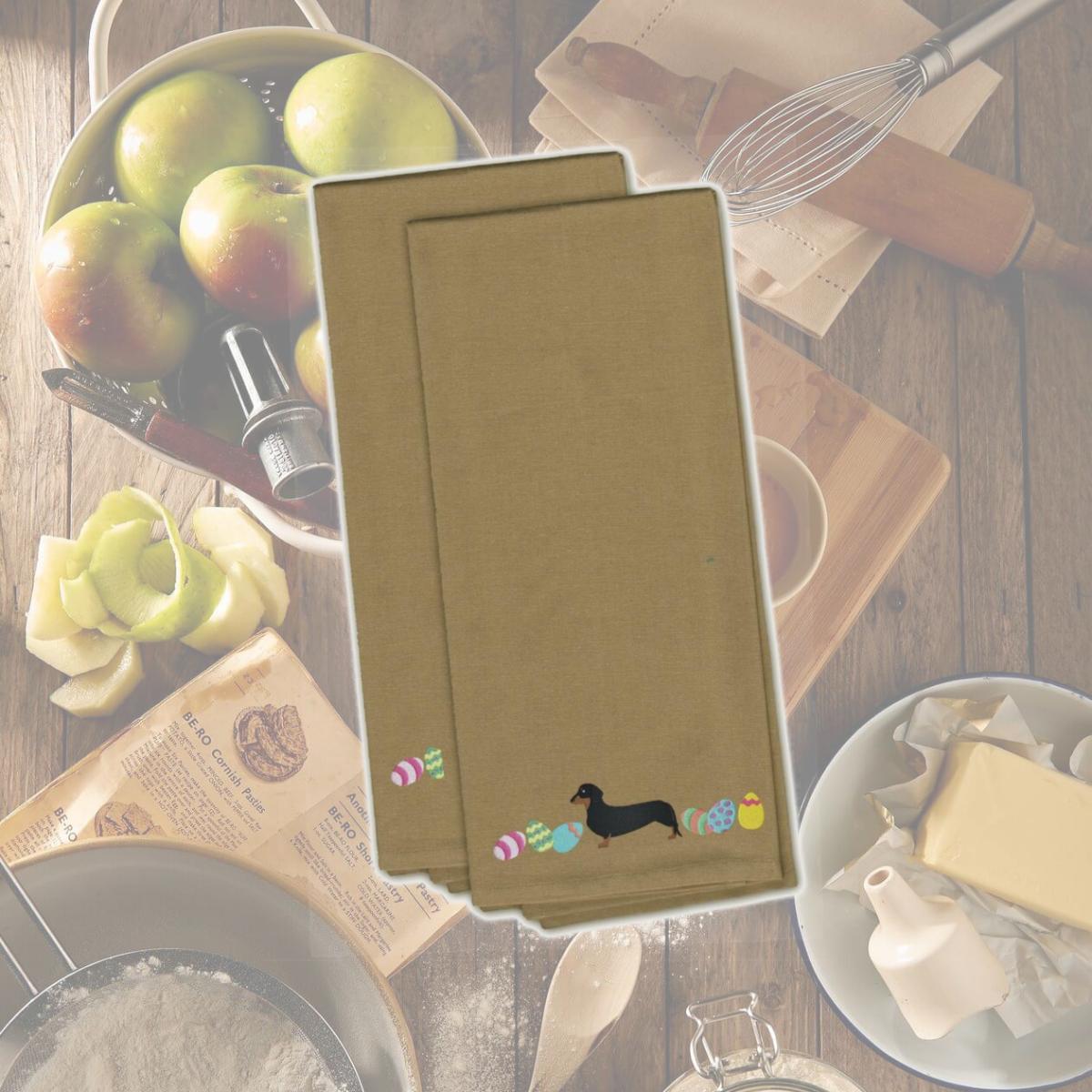 Picture of Carolines Treasures CK1631TNTWE Dachshund Easter Tan Embroidered Kitchen Towel - Set of 2