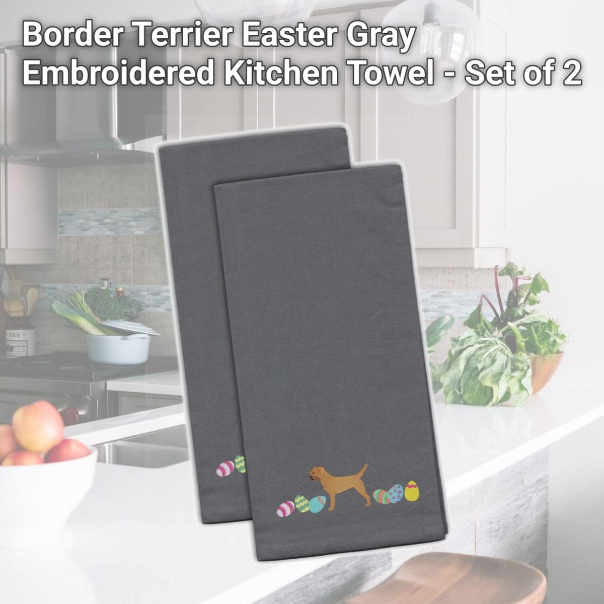 Picture of Carolines Treasures CK1613GYTWE Border Terrier Easter Gray Embroidered Kitchen Towel - Set of 2