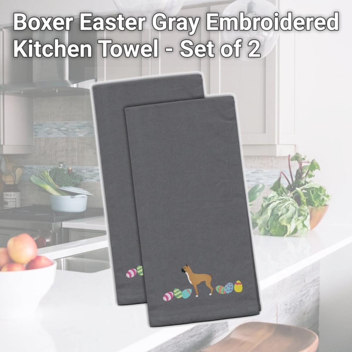 Picture of Carolines Treasures CK1615GYTWE Boxer Easter Gray Embroidered Kitchen Towel - Set of 2
