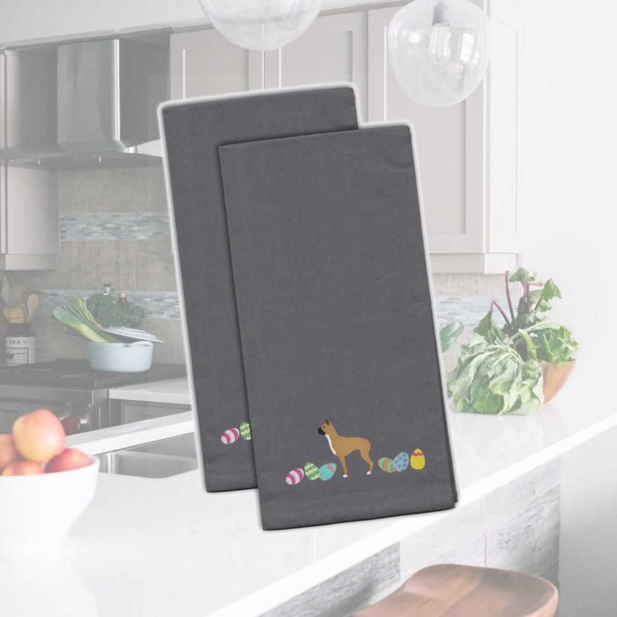 Picture of Carolines Treasures CK1615GYTWE Boxer Easter Gray Embroidered Kitchen Towel - Set of 2