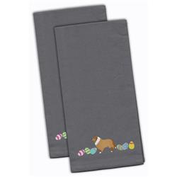 Ck1628gytwe Collie Easter Gray Embroidered Kitchen Towel - Set Of 2
