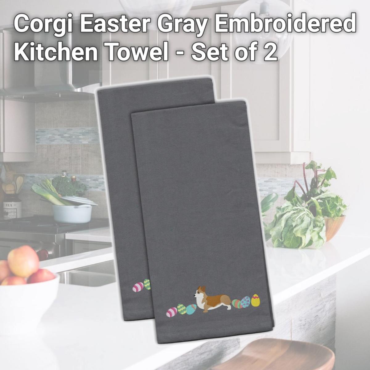 Picture of Carolines Treasures CK1629GYTWE Corgi Easter Gray Embroidered Kitchen Towel - Set of 2
