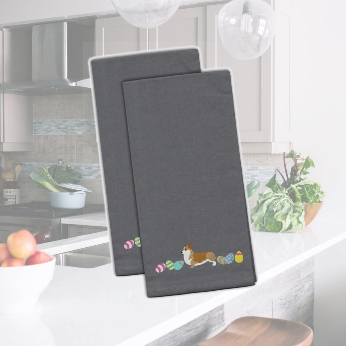 Picture of Carolines Treasures CK1629GYTWE Corgi Easter Gray Embroidered Kitchen Towel - Set of 2