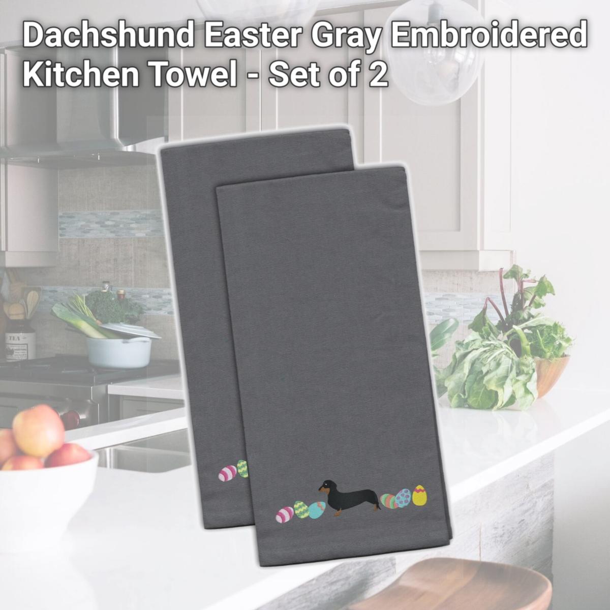 Picture of Carolines Treasures CK1631GYTWE Dachshund Easter Gray Embroidered Kitchen Towel - Set of 2