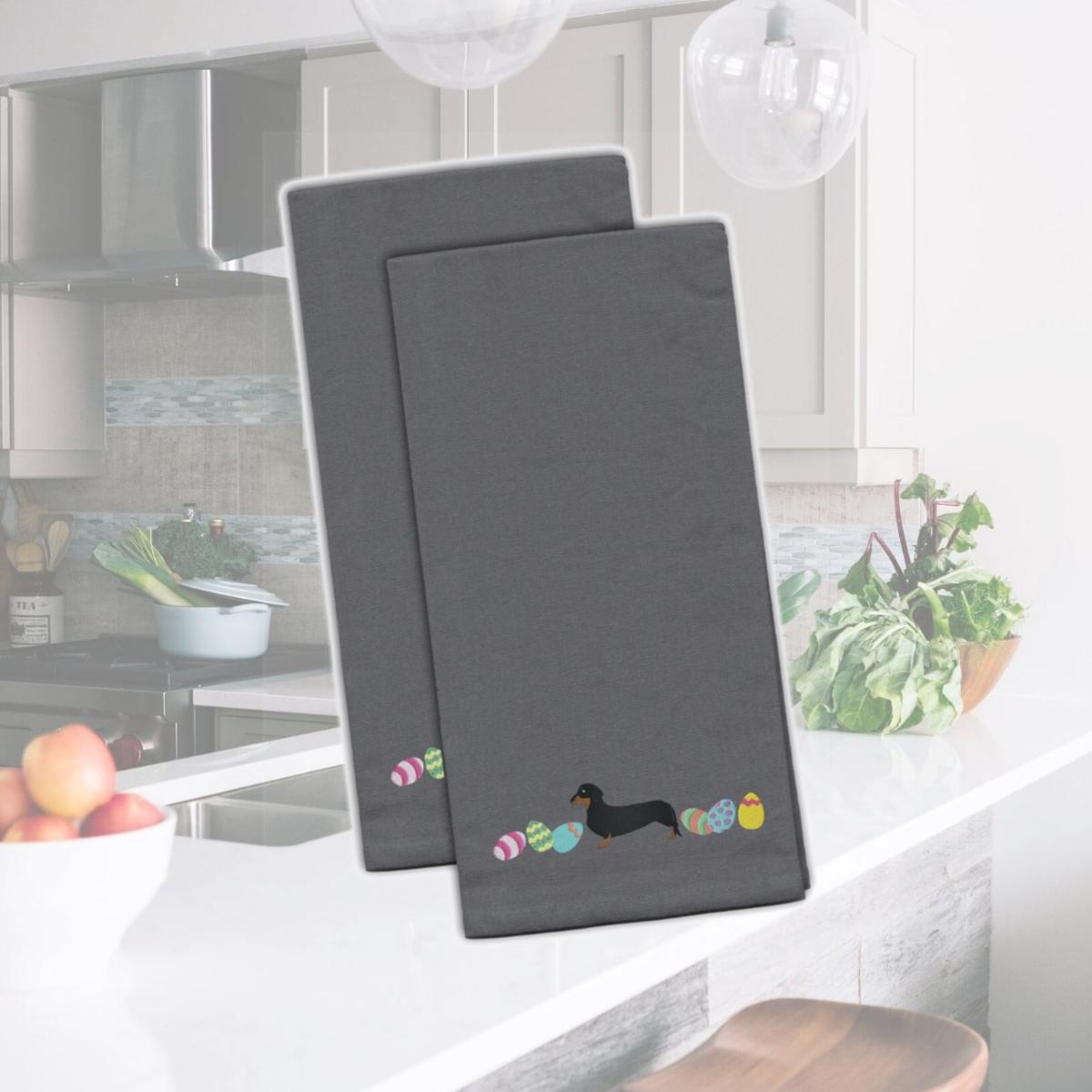 Picture of Carolines Treasures CK1631GYTWE Dachshund Easter Gray Embroidered Kitchen Towel - Set of 2