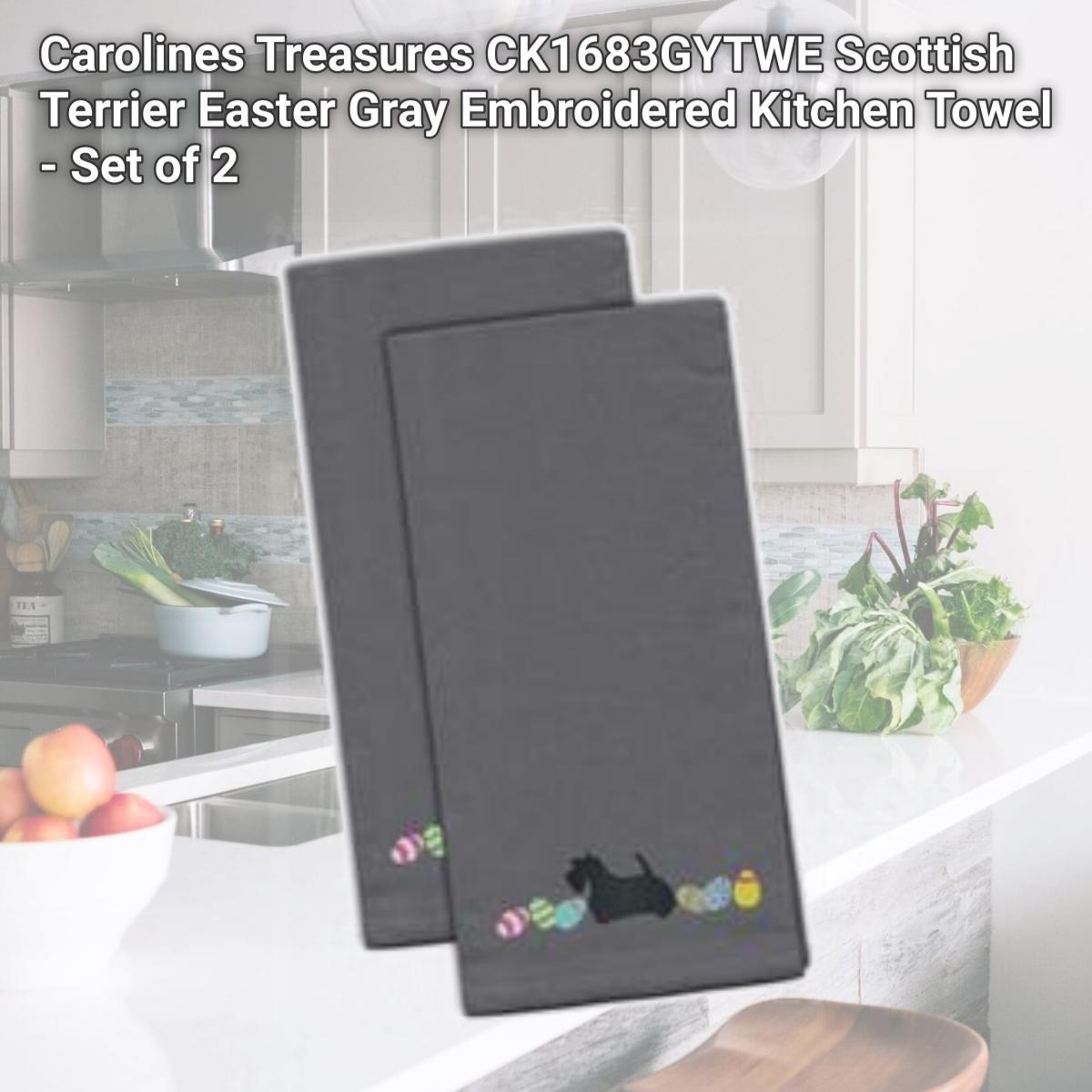 Picture of Carolines Treasures CK1683GYTWE Scottish Terrier Easter Gray Embroidered Kitchen Towel - Set of 2
