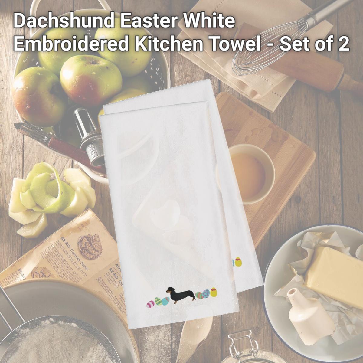 Picture of Carolines Treasures CK1631WHTWE Dachshund Easter White Embroidered Kitchen Towel - Set of 2