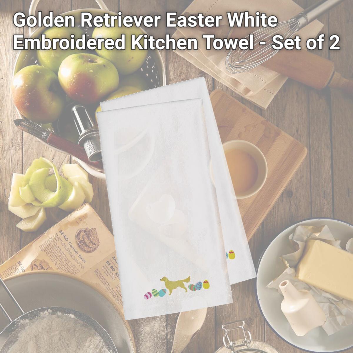 Picture of Carolines Treasures CK1647WHTWE Golden Retriever Easter White Embroidered Kitchen Towel - Set of 2