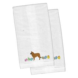 Ck1607ktemb Belgian Sheepdog Easter White Embroidered Plush Hand Towel - Set Of 2