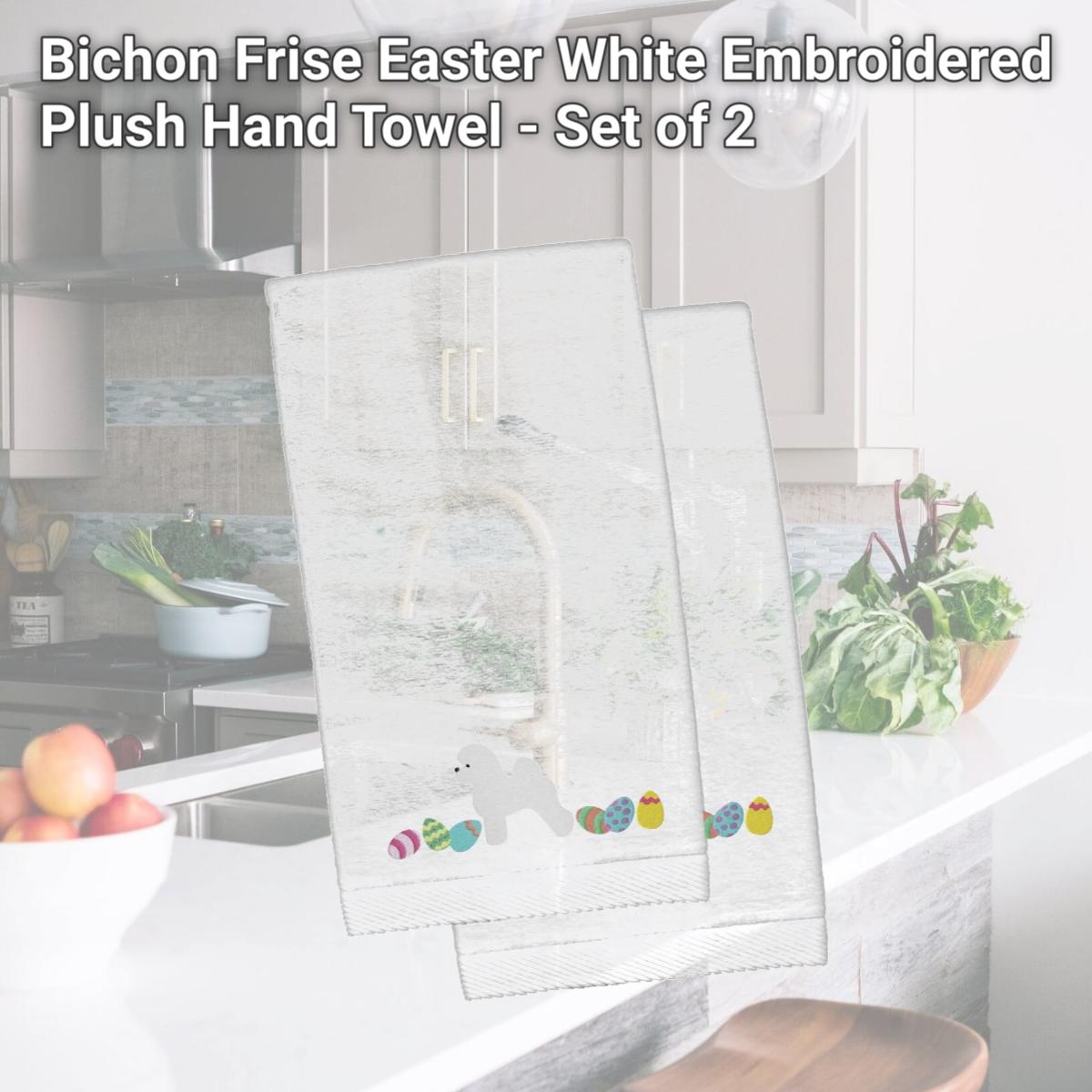 Picture of Carolines Treasures CK1609KTEMB Bichon Frise Easter White Embroidered Plush Hand Towel - Set of 2