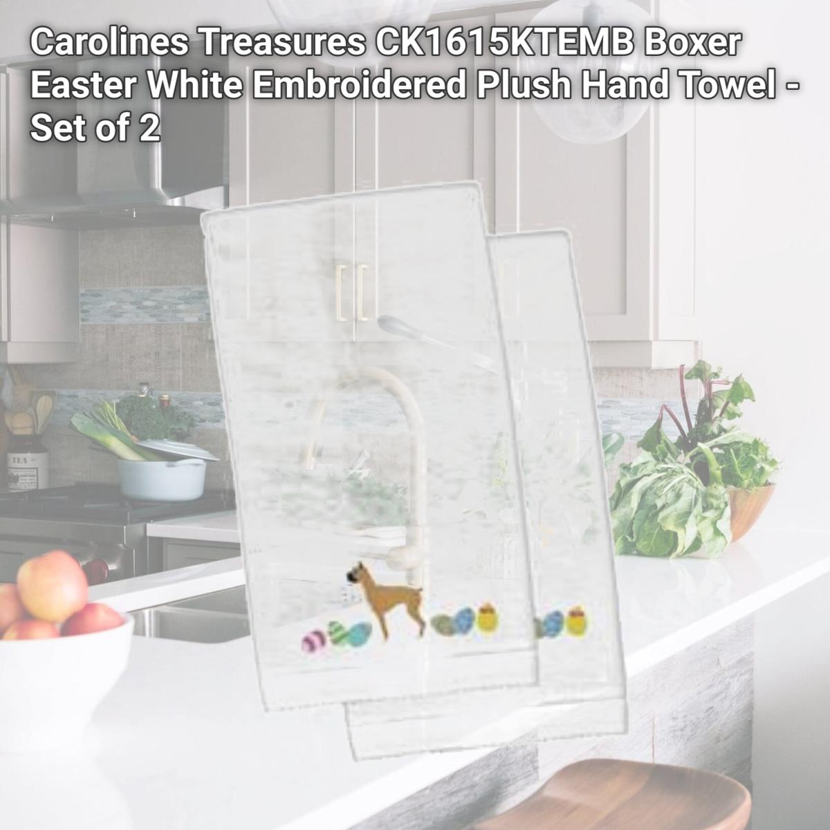 Picture of Carolines Treasures CK1615KTEMB Boxer Easter White Embroidered Plush Hand Towel - Set of 2