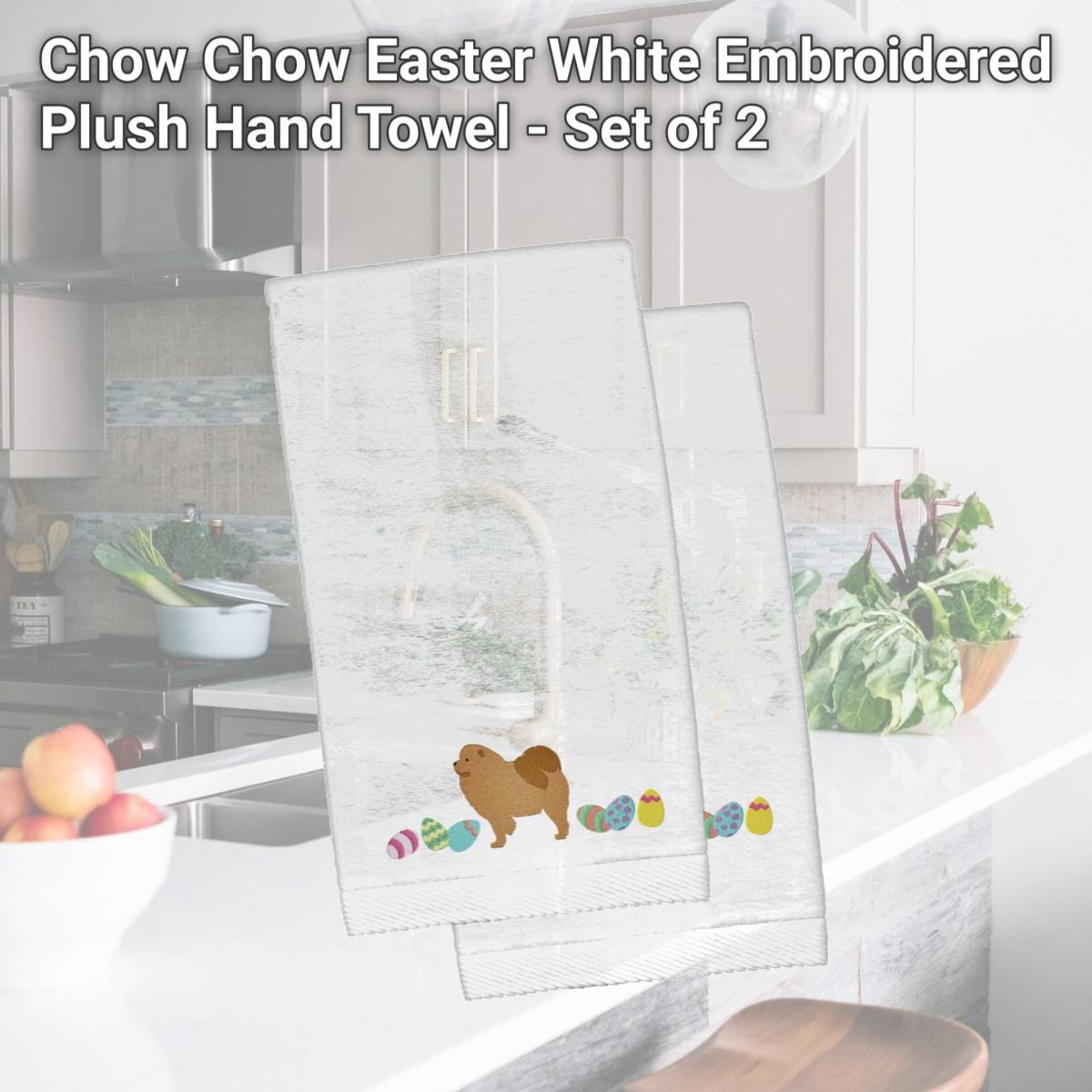 Picture of Carolines Treasures CK1626KTEMB Chow Chow Easter White Embroidered Plush Hand Towel - Set of 2