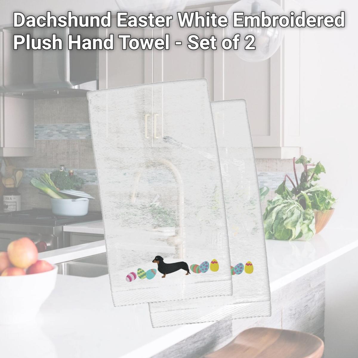 Picture of Carolines Treasures CK1631KTEMB Dachshund Easter White Embroidered Plush Hand Towel - Set of 2