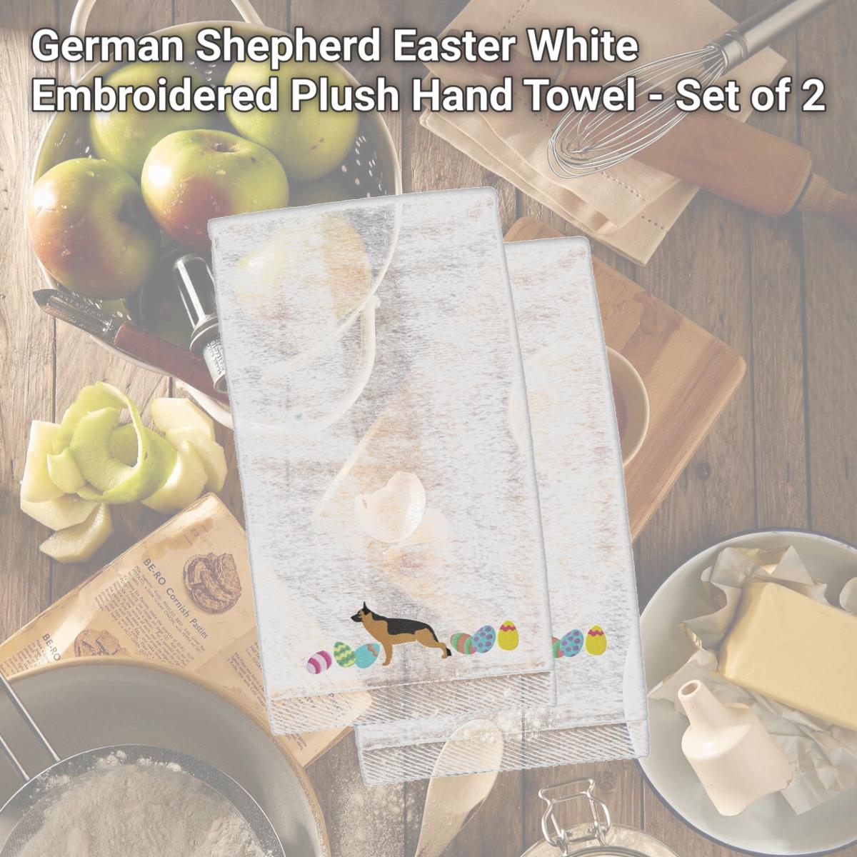 Picture of Carolines Treasures CK1644KTEMB German Shepherd Easter White Embroidered Plush Hand Towel - Set of 2