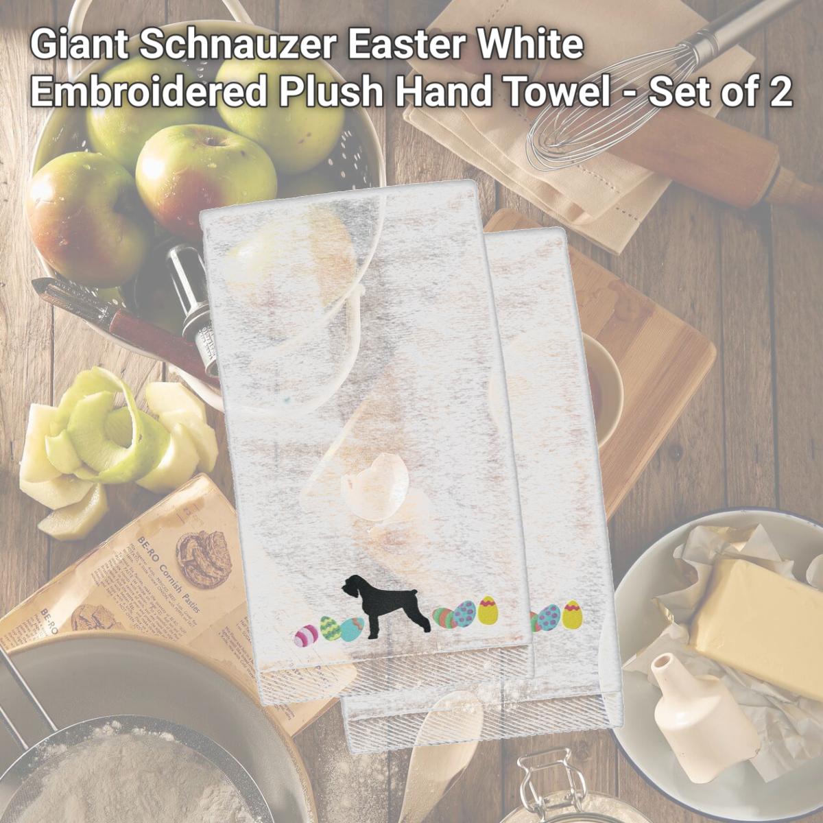 Picture of Carolines Treasures CK1646KTEMB Giant Schnauzer Easter White Embroidered Plush Hand Towel - Set of 2