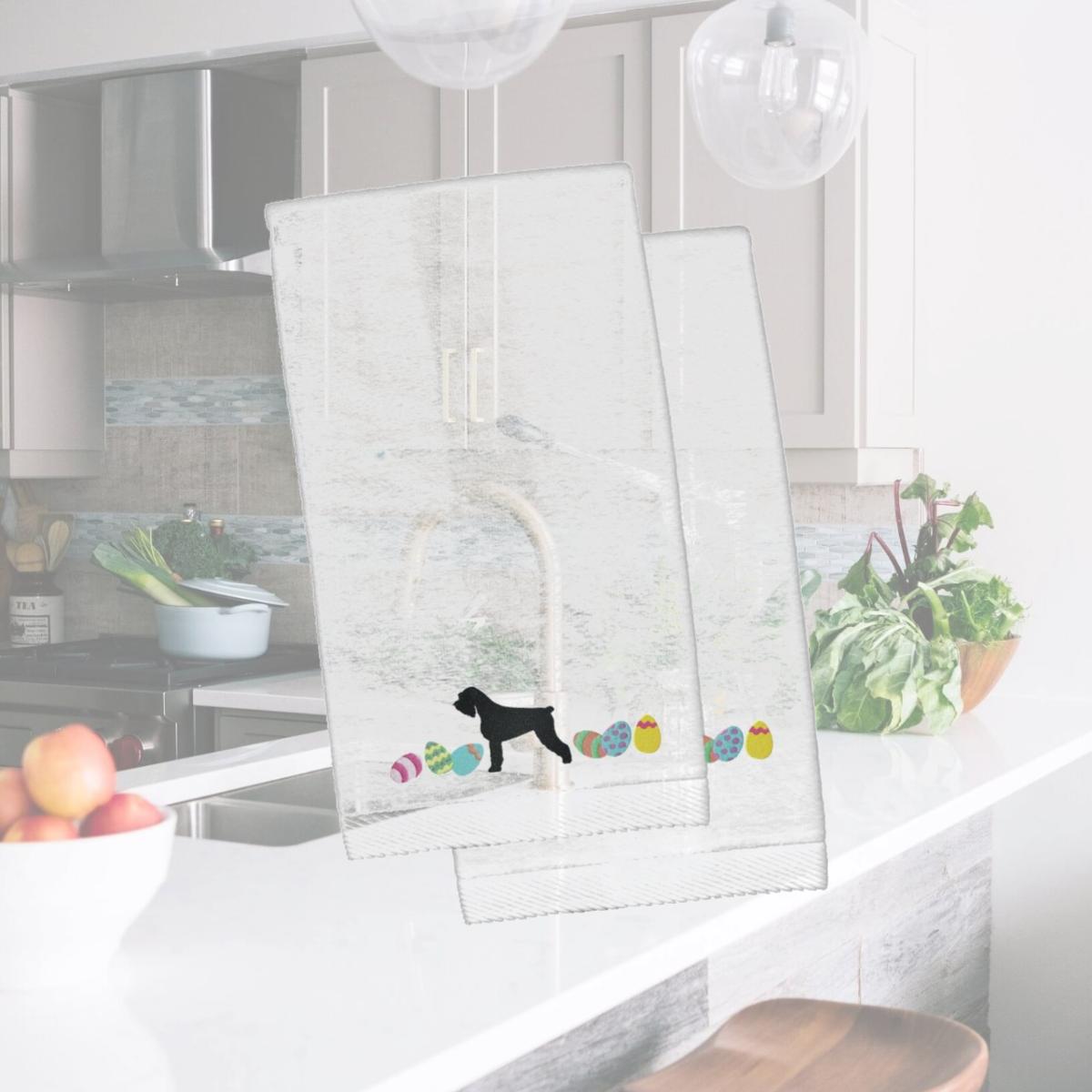 Picture of Carolines Treasures CK1646KTEMB Giant Schnauzer Easter White Embroidered Plush Hand Towel - Set of 2