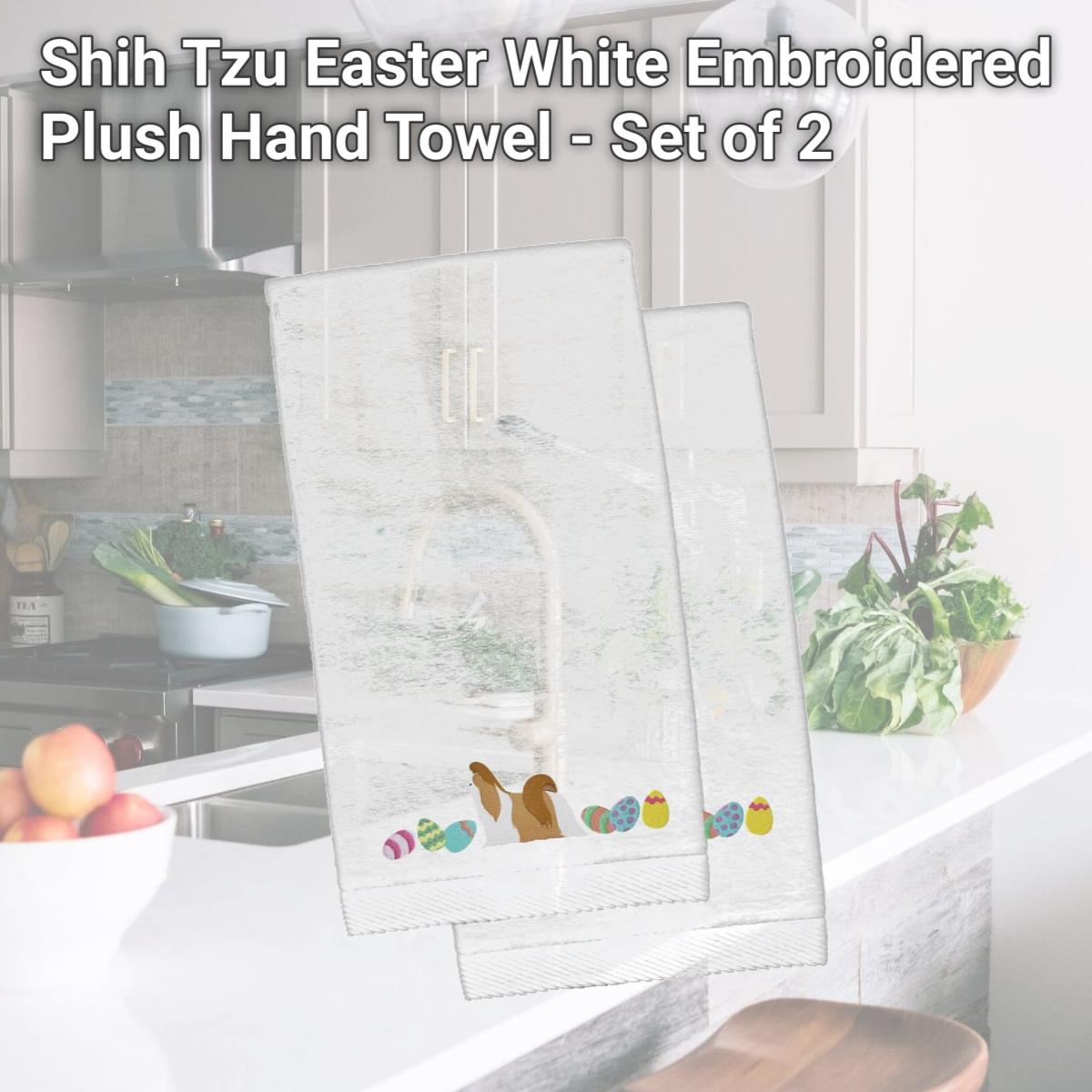 Picture of Carolines Treasures CK1686KTEMB Shih Tzu Easter White Embroidered Plush Hand Towel - Set of 2