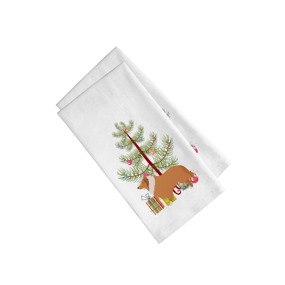 Picture of Carolines Treasures BB2934WTKT Collie Dog Merry Christmas Tree White Kitchen Towel - Set of 2
