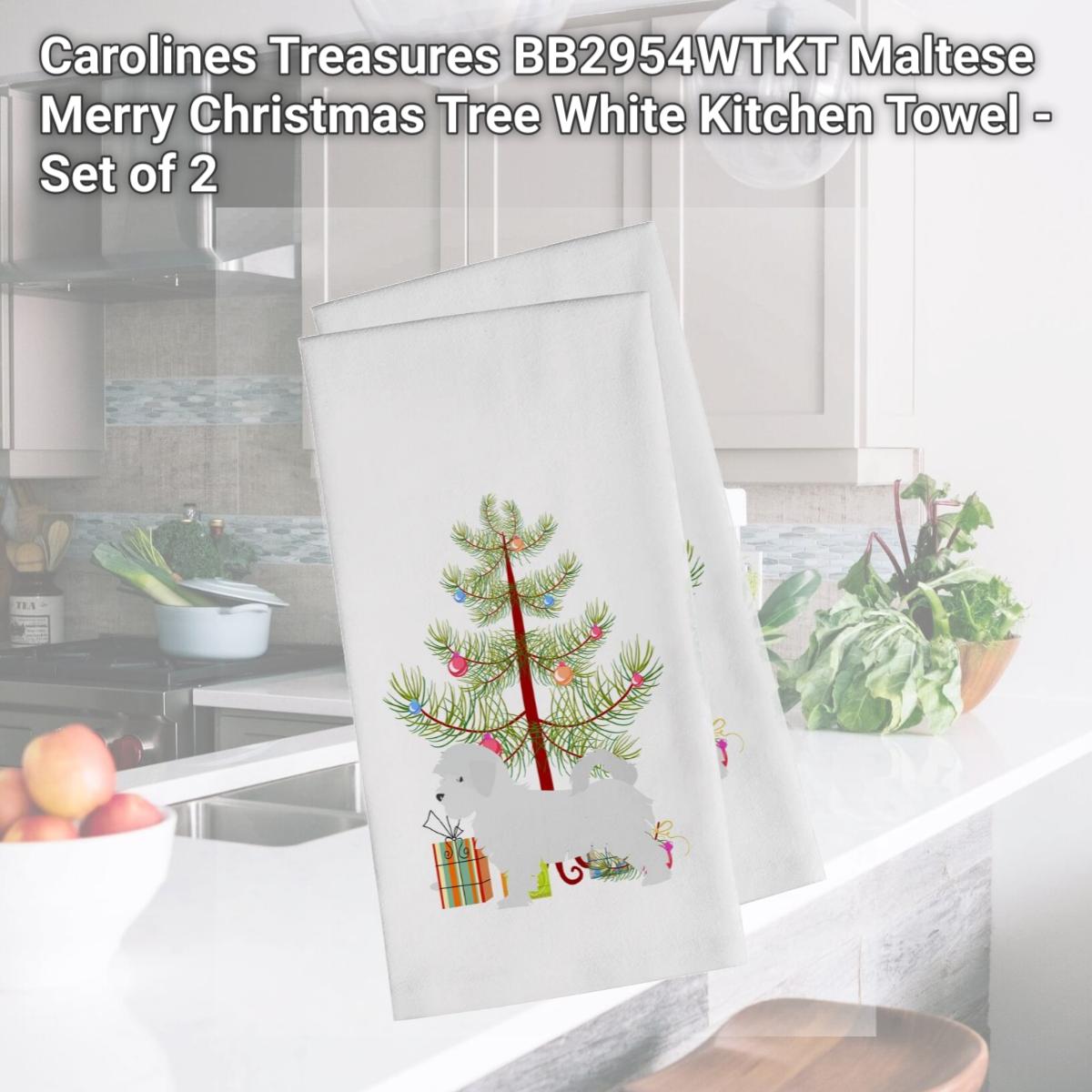 Picture of Carolines Treasures BB2954WTKT Maltese Merry Christmas Tree White Kitchen Towel - Set of 2