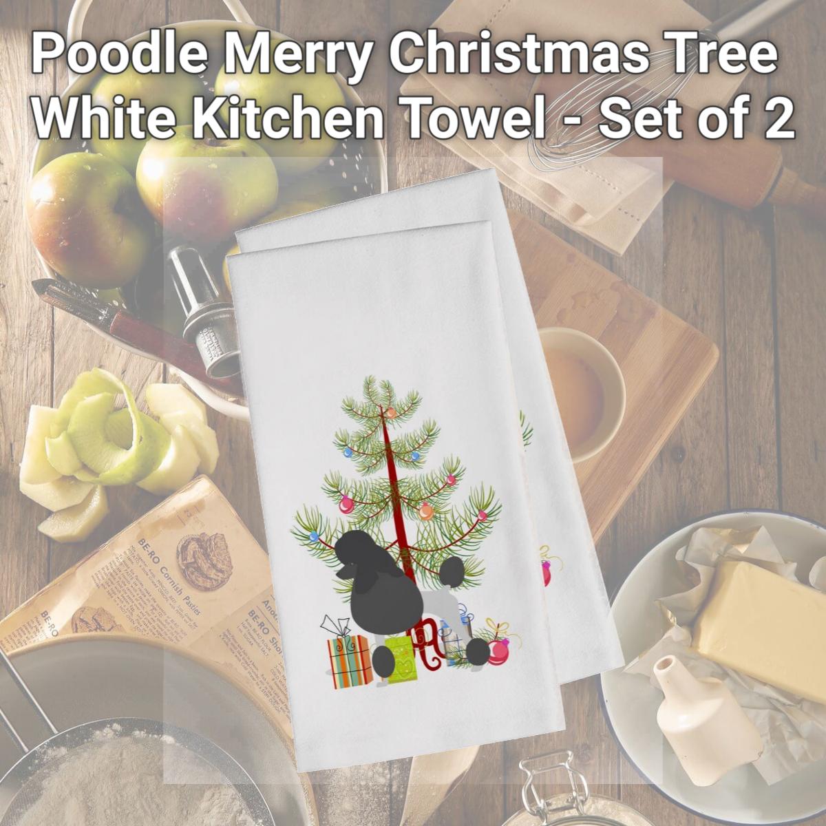Picture of Carolines Treasures BB2957WTKT Poodle Merry Christmas Tree White Kitchen Towel - Set of 2
