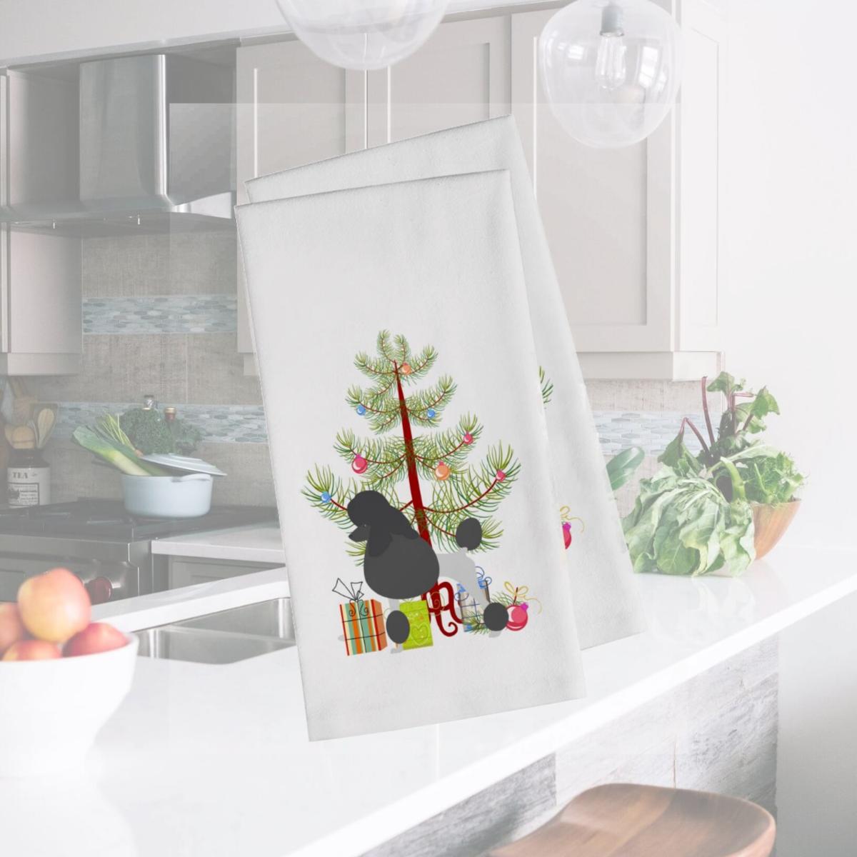 Picture of Carolines Treasures BB2957WTKT Poodle Merry Christmas Tree White Kitchen Towel - Set of 2