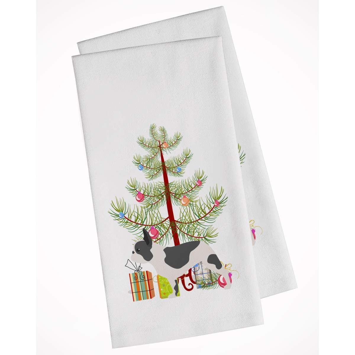 Bb2959wtkt French Bulldog Merry Christmas Tree White Kitchen Towel - Set Of 2