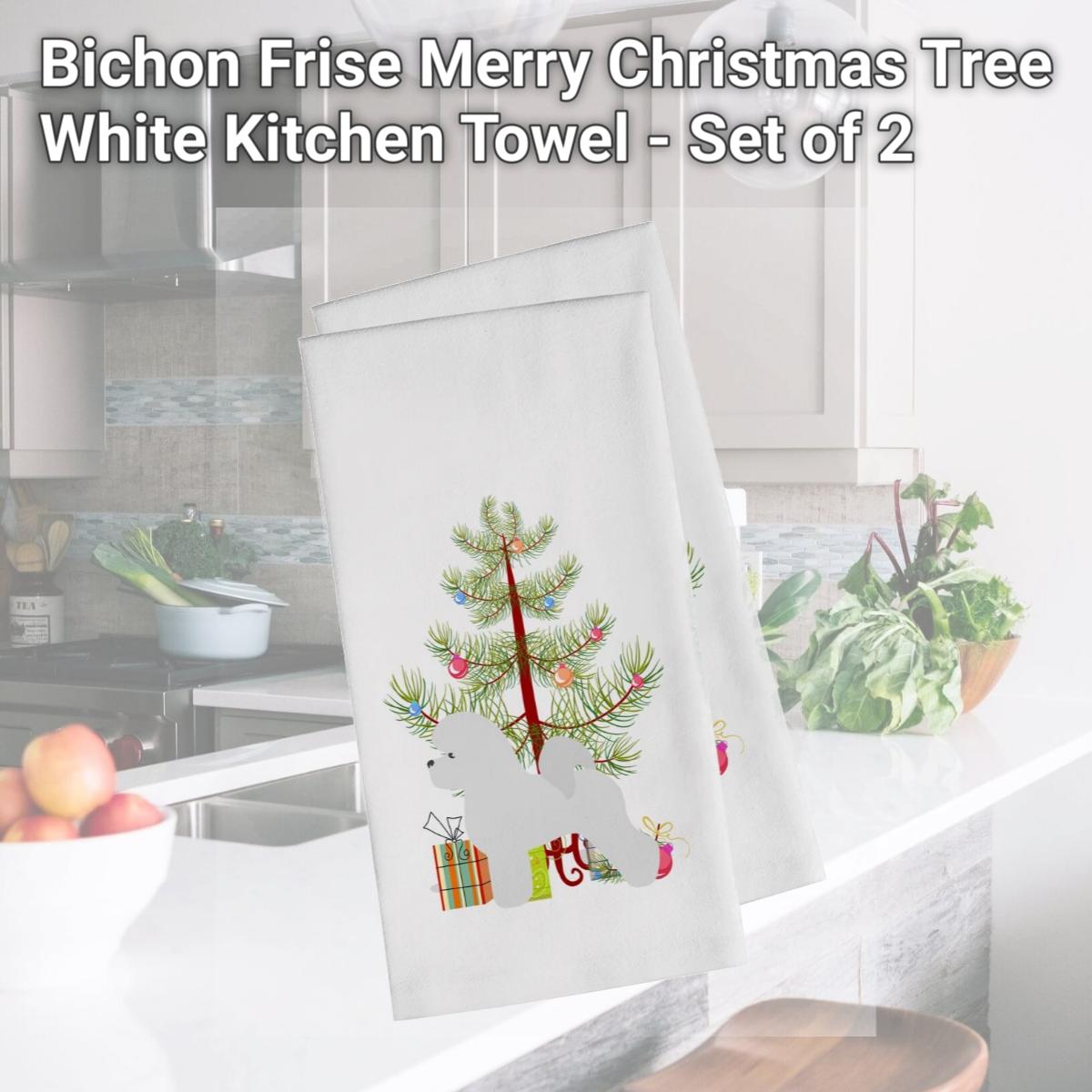 Picture of Carolines Treasures BB2963WTKT Bichon Frise Merry Christmas Tree White Kitchen Towel - Set of 2