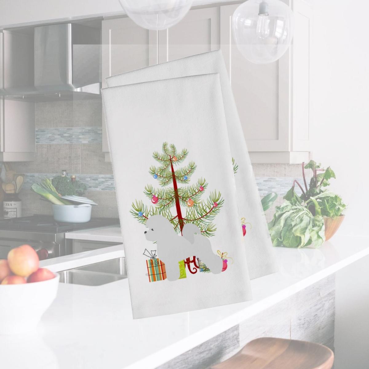 Picture of Carolines Treasures BB2963WTKT Bichon Frise Merry Christmas Tree White Kitchen Towel - Set of 2