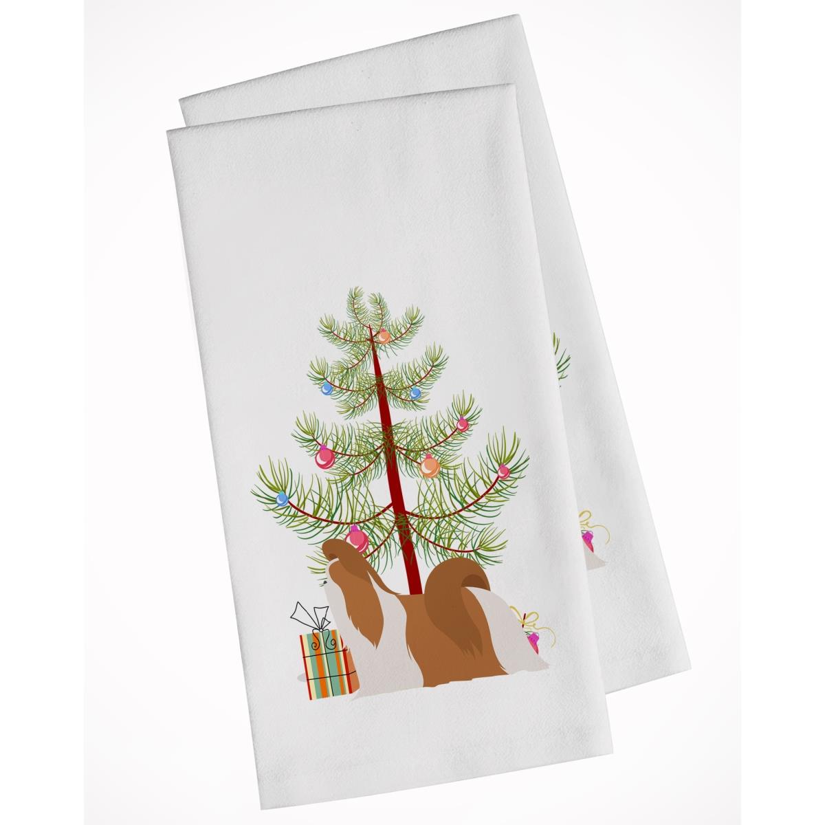 Bb2964wtkt Shih Tzu Merry Christmas Tree White Kitchen Towel - Set Of 2