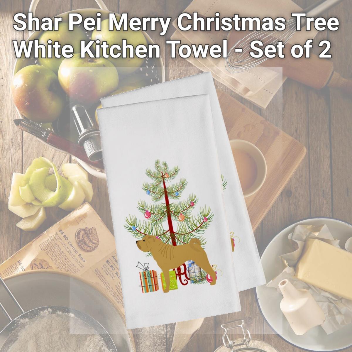Picture of Carolines Treasures BB2970WTKT Shar Pei Merry Christmas Tree White Kitchen Towel - Set of 2