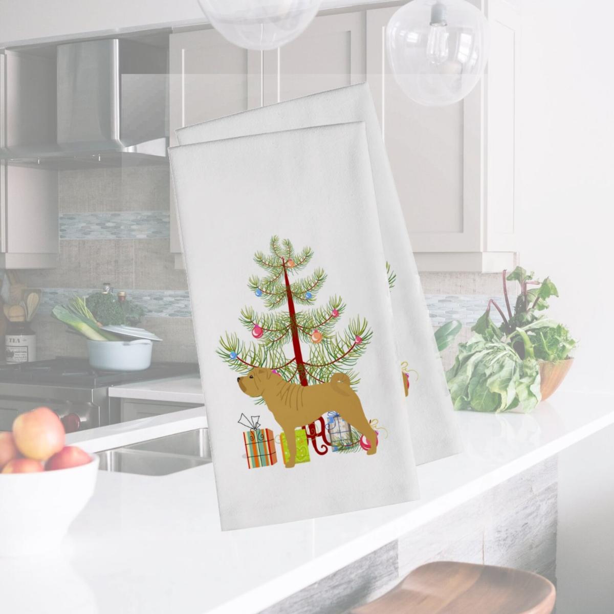 Picture of Carolines Treasures BB2970WTKT Shar Pei Merry Christmas Tree White Kitchen Towel - Set of 2