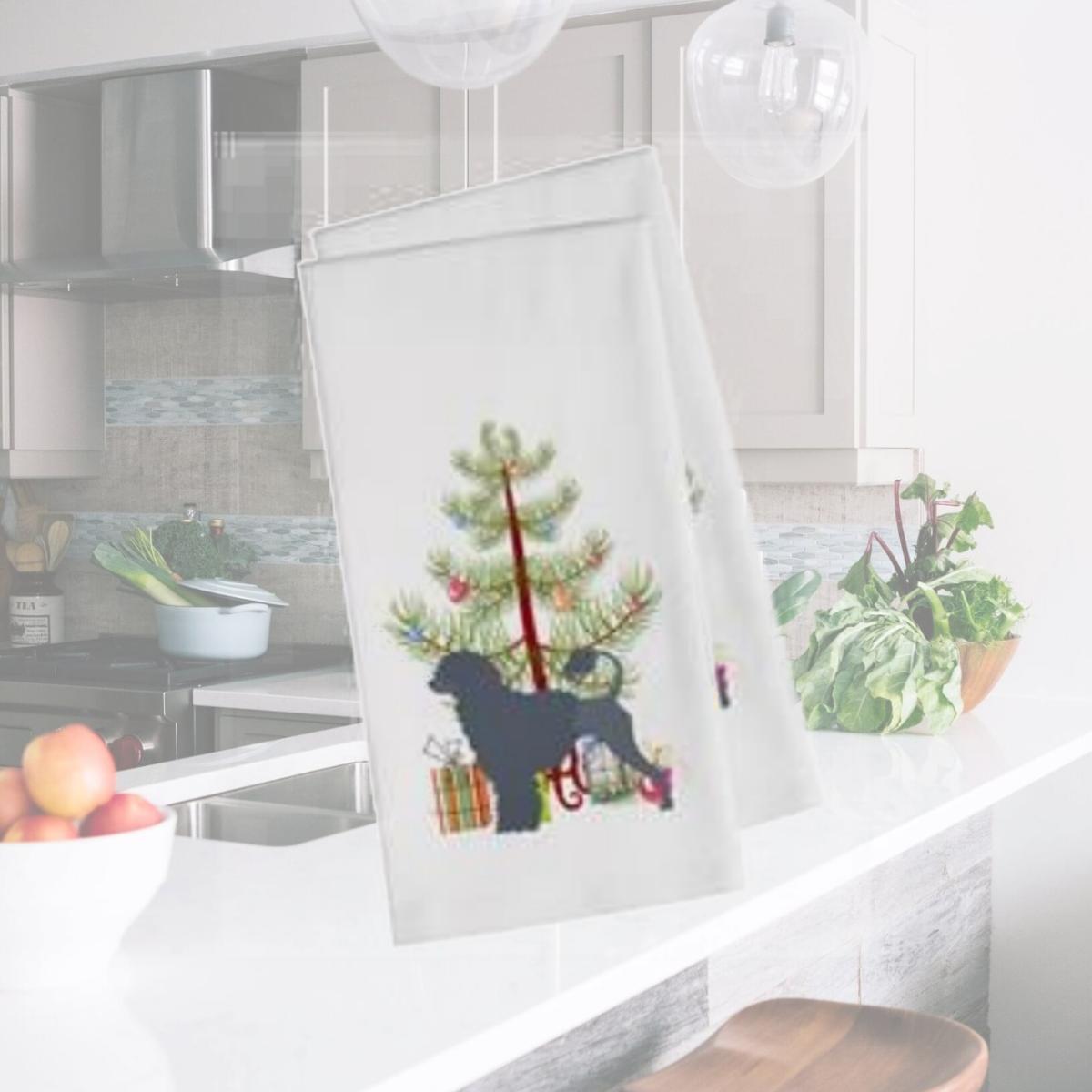 Picture of Carolines Treasures BB2986WTKT Portuguese Water Dog Merry Christmas Tree White Kitchen Towel - Set of 2