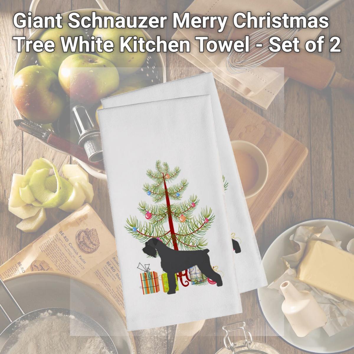 Picture of Carolines Treasures BB2991WTKT Giant Schnauzer Merry Christmas Tree White Kitchen Towel - Set of 2