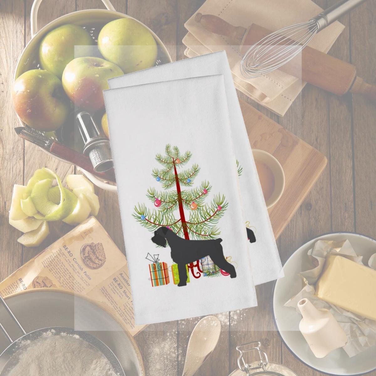 Picture of Carolines Treasures BB2991WTKT Giant Schnauzer Merry Christmas Tree White Kitchen Towel - Set of 2