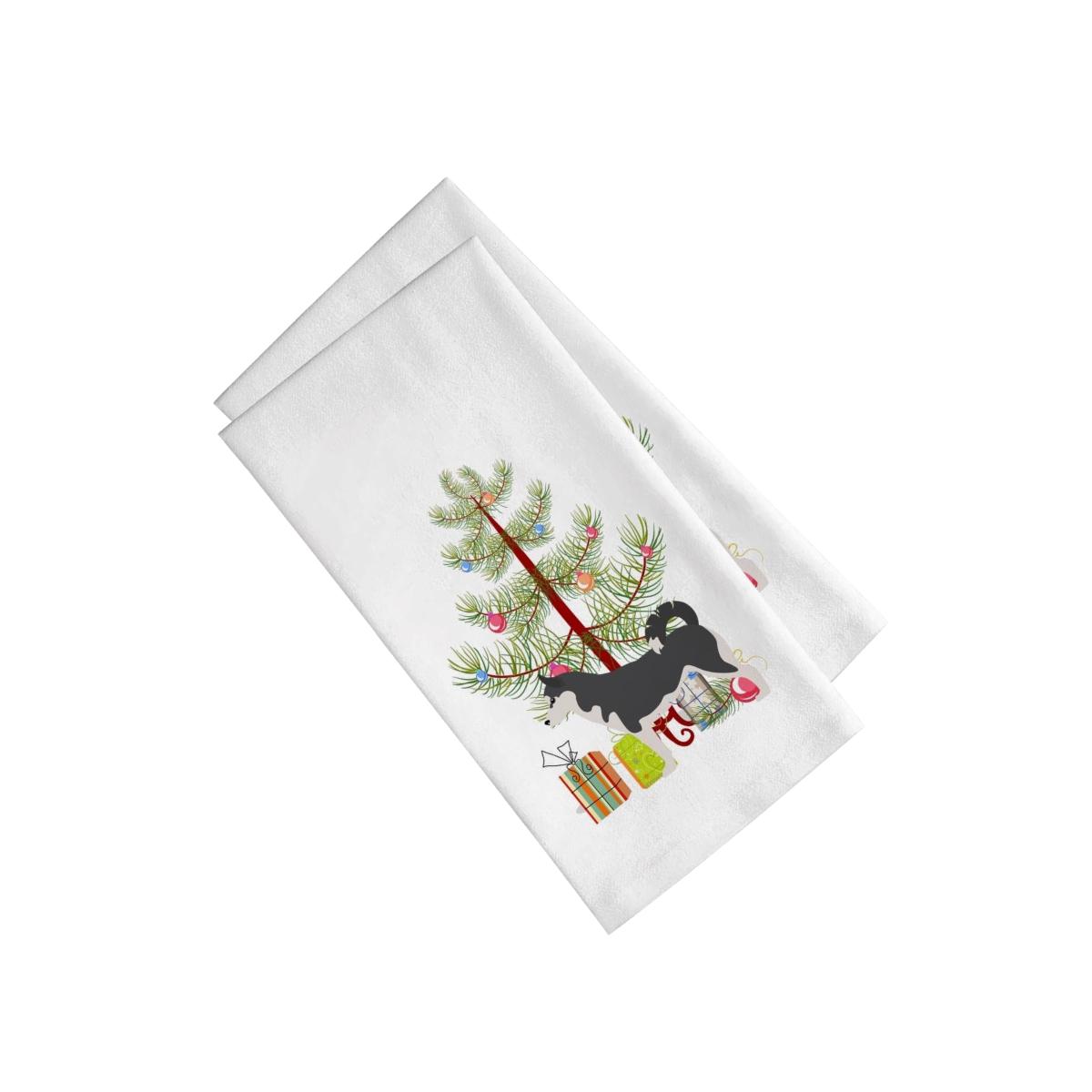 Picture of Carolines Treasures BB2998WTKT Siberian Husky Merry Christmas Tree White Kitchen Towel - Set of 2